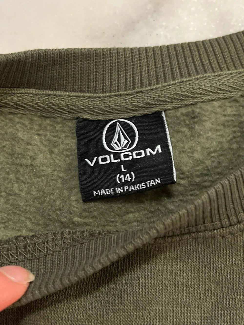 Volcom Olive Green Crewneck Sweater with Orange Logo